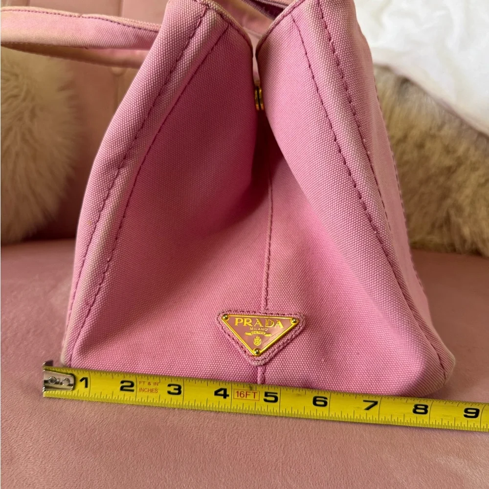 💯Authentic PRADA CANAPA Pink Canvas Logo Tote - Picture 4 of 17